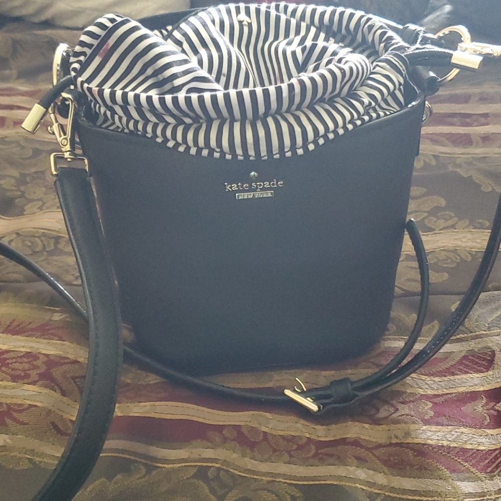 Kate spade small black leather bucket bag as is